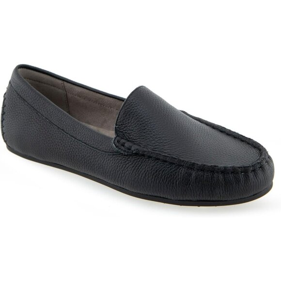 Aerosoles Womens Black Black Leather Closed Rounded Toe Over Drive Flats Loafer - Picture 2 of 7